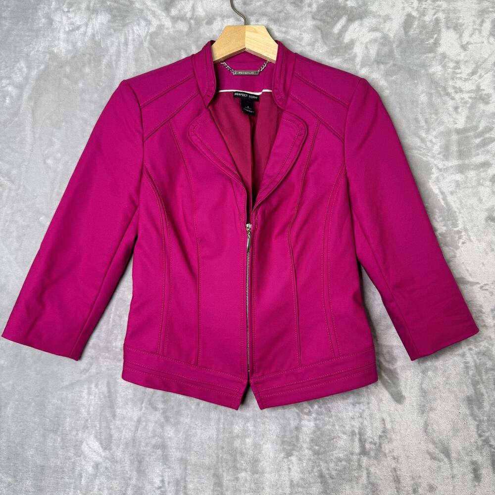 White House Black Market Jacket Womens 2 Pink Perfect Form Fitted Zip Up Stretch